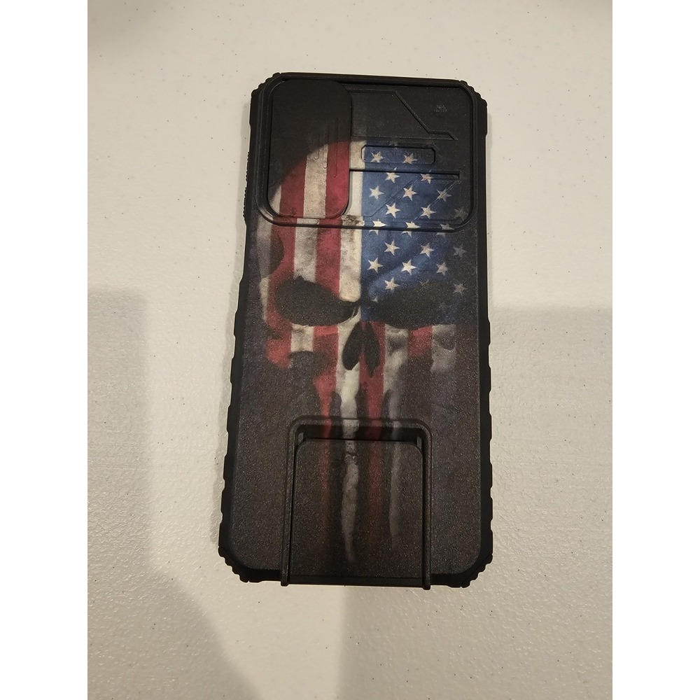 Samsung‎ Galaxy A15 5G Case Skull American Flag Shockproof Kickstand Cover